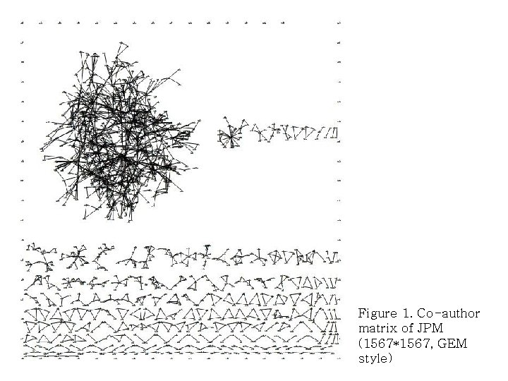 Figure 1. Co-author matrix of JPM (1567*1567, GEM style) 