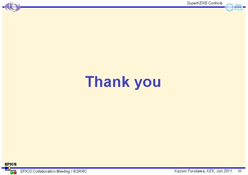 Super. KEKB Controls Thank you EPICS Collaboration Meeting / NSRRC Kazuro Furukawa, KEK, Jun.