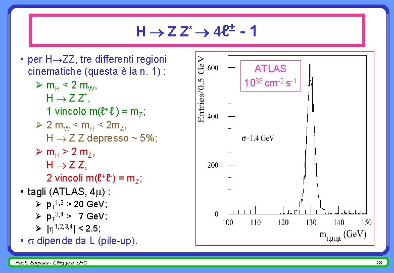 H Z Z * 4ℓ± - 1 • per H ZZ, tre differenti regioni