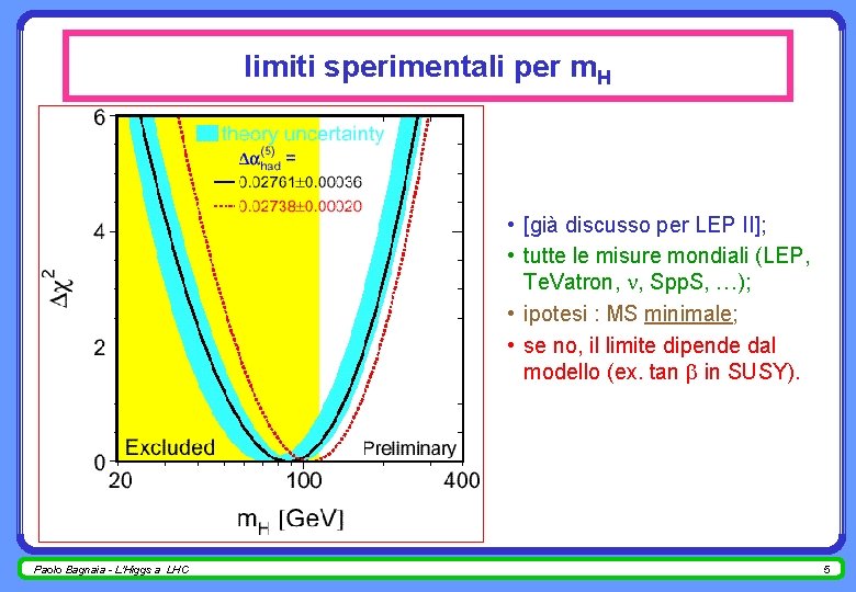 limiti sperimentali per m. H • [già discusso per LEP II]; • tutte le
