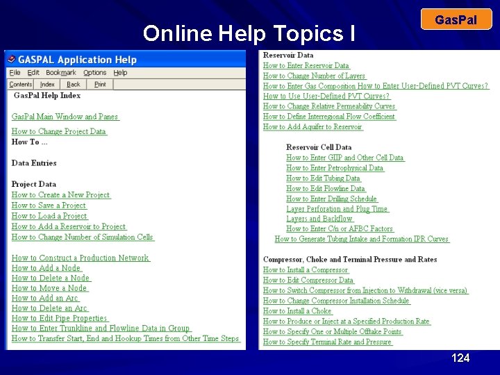 Online Help Topics I Gas. Pal 124 