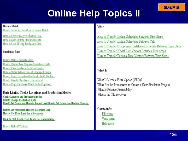 Online Help Topics II Gas. Pal 125 
