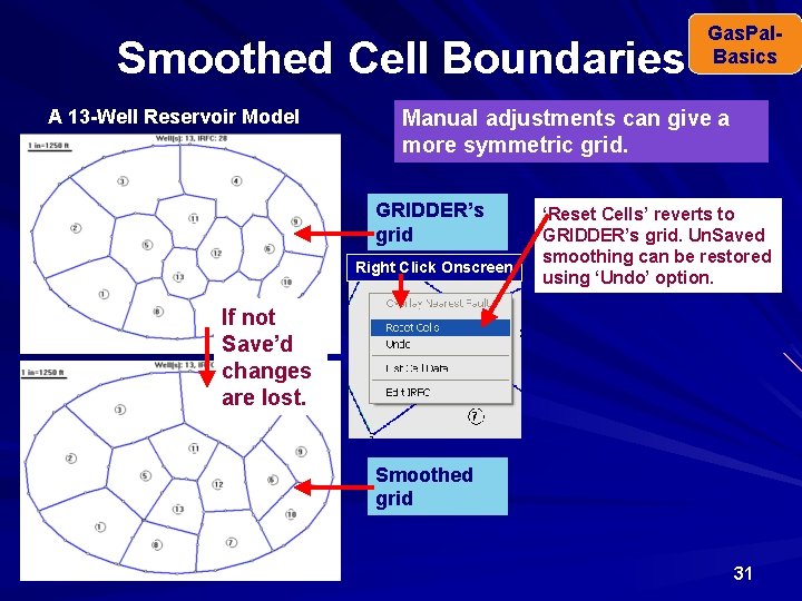 Smoothed Cell Boundaries A 13 -Well Reservoir Model Gas. Pal. Basics Manual adjustments can