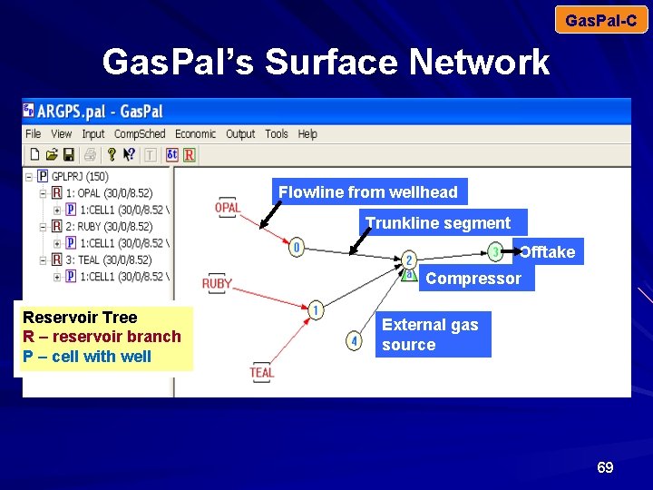 Gas. Pal-C Gas. Pal’s Surface Network Flowline from wellhead Trunkline segment Offtake Compressor Reservoir