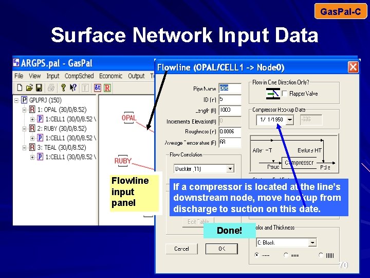 Gas. Pal-C Surface Network Input Data Flowline from wellhead Trunkline segment Offtake Compressor Flowline