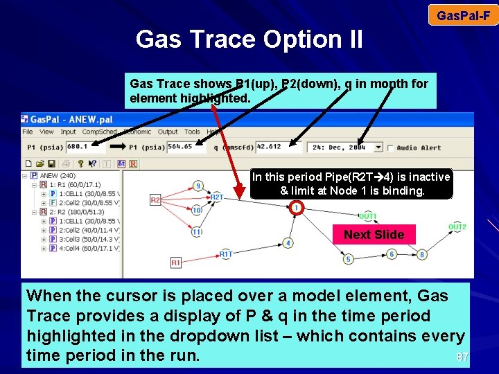 Gas. Pal-F Gas Trace Option II Gas Trace shows P 1(up), P 2(down), q