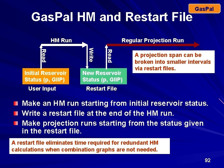 Gas. Pal HM and Restart File HM Run Read User Input Regular Projection Run