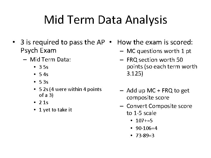 Mid Term Data Analysis • 3 is required to pass the AP • How
