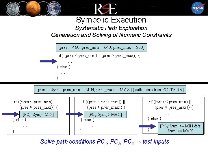 Symbolic Execution Systematic Path Exploration Generation and Solving of Numeric Constraints [pres = 460;