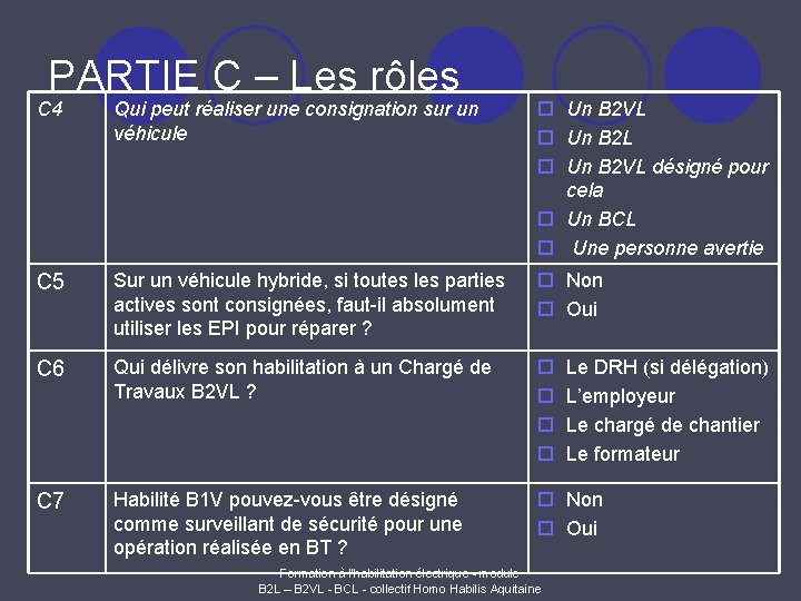 PARTIE C – Les rôles C 4 Qui peut réaliser une consignation sur un