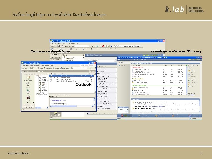 Aufbau langfristiger und profitabler Kundenbeziehungen Kombination von Microsoft Outlook einer einfach zu handhabenden CRM-Lösung