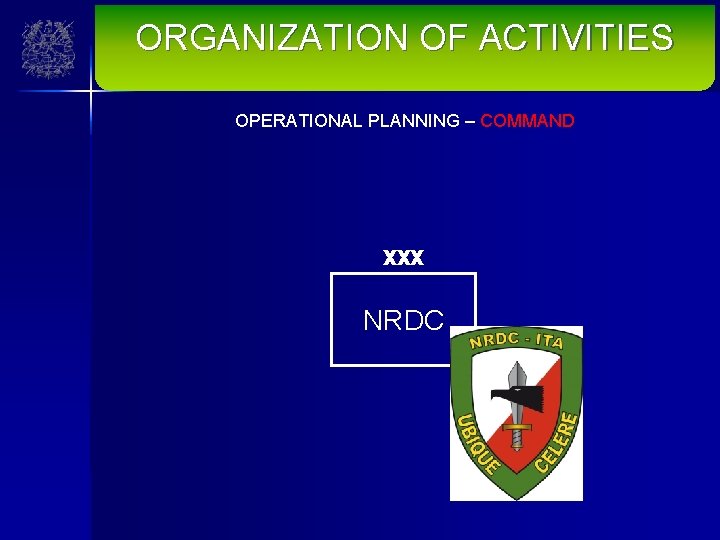 ORGANIZATION OF ACTIVITIES OPERATIONAL PLANNING – COMMAND XXX NRDC 