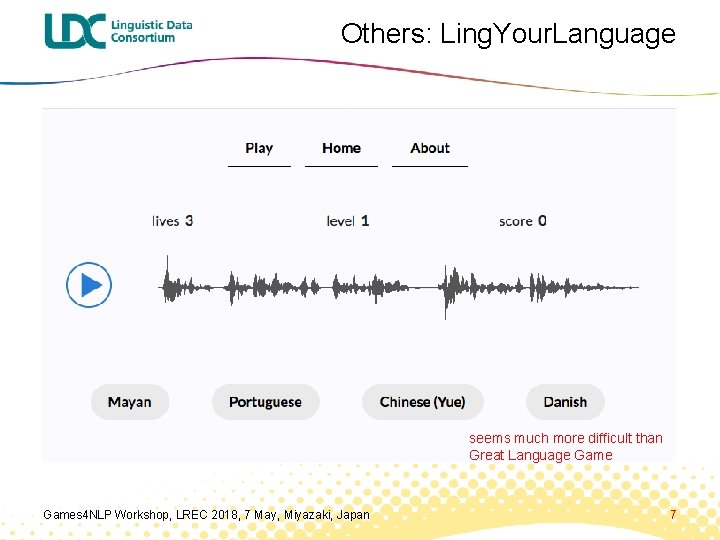 Others: Ling. Your. Language seems much more difficult than Great Language Games 4 NLP