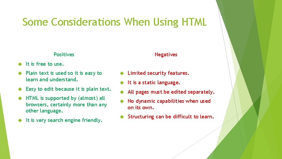 Some Considerations When Using HTML Negatives Positives It is free to use. Plain text Some Considerations When Using HTML Negatives Positives It is free to use. Plain text