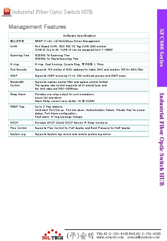 Industrial Fiber Optic Switch HUB Software Specification SNMP v 1 v 2 c, v