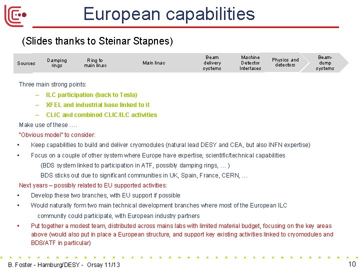European capabilities (Slides thanks to Steinar Stapnes) Damping rings Sources Ring to main linac