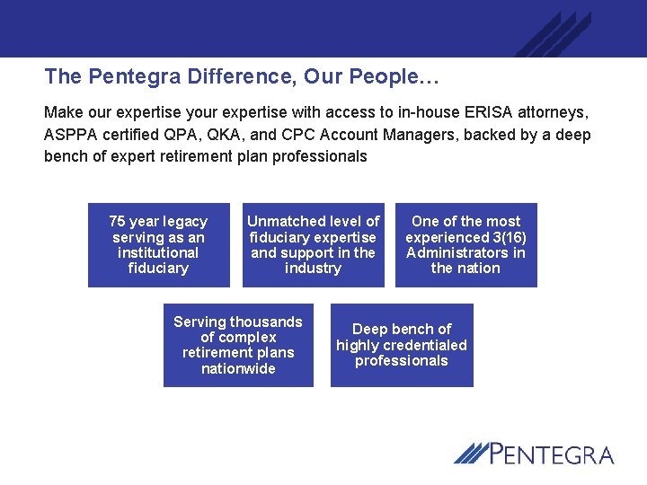 The Pentegra Difference, Our People… Make our expertise your expertise with access to in-house