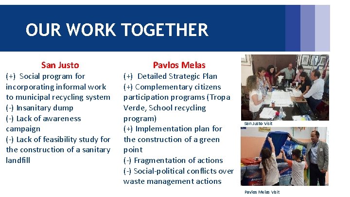 OUR WORK TOGETHER San Justo (+) Social program for incorporating informal work to municipal
