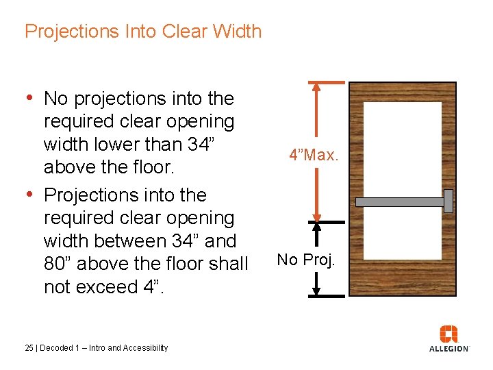 Projections Into Clear Width • No projections into the required clear opening width lower