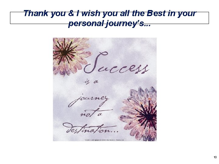 Thank you & I wish you all the Best in your personal journey’s. .