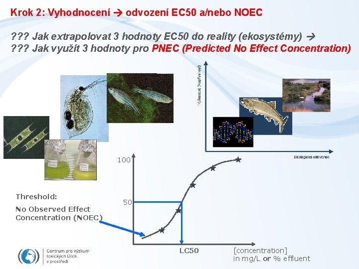 Krok 2: Vyhodnocení odvození EC 50 a/nebo NOEC ? ? ? Jak extrapolovat 3