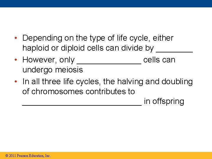  • Depending on the type of life cycle, either haploid or diploid cells