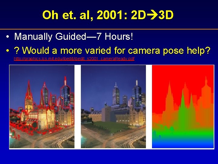 Oh et. al, 2001: 2 D 3 D • Manually Guided— 7 Hours! •