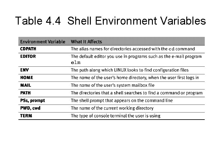 Table 4. 4 Shell Environment Variables 