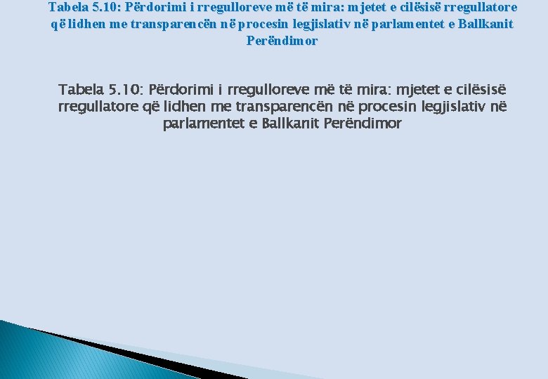 Tabela 5. 10: Përdorimi i rregulloreve më të mira: mjetet e cilësisë rregullatore që