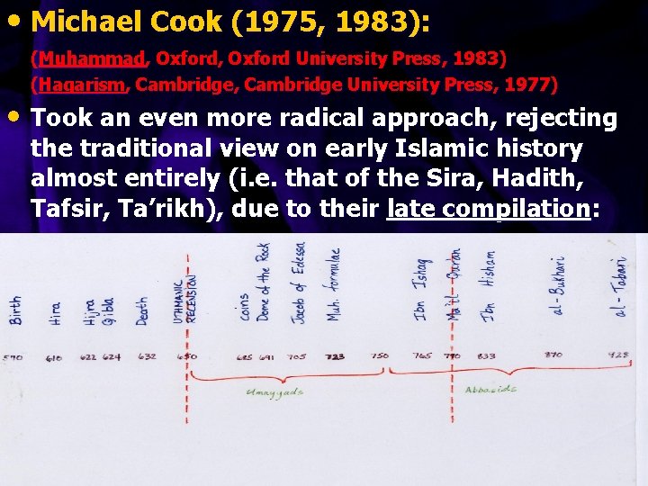  • Michael Cook (1975, 1983): (Muhammad, Oxford University Press, 1983) (Hagarism, Cambridge University