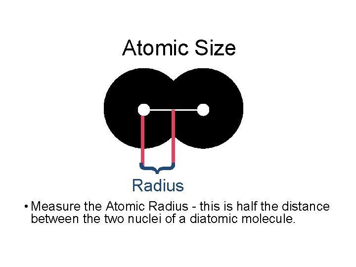 Atomic Size } Radius • Measure the Atomic Radius - this is half the