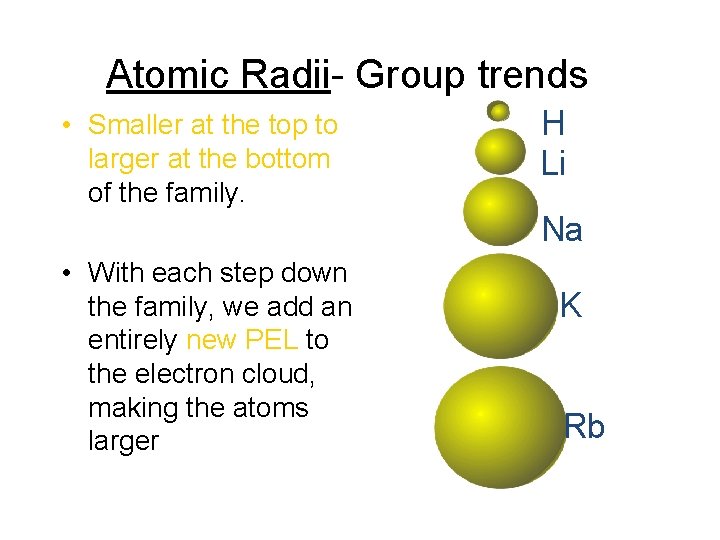 Atomic Radii- Group trends • Smaller at the top to larger at the bottom