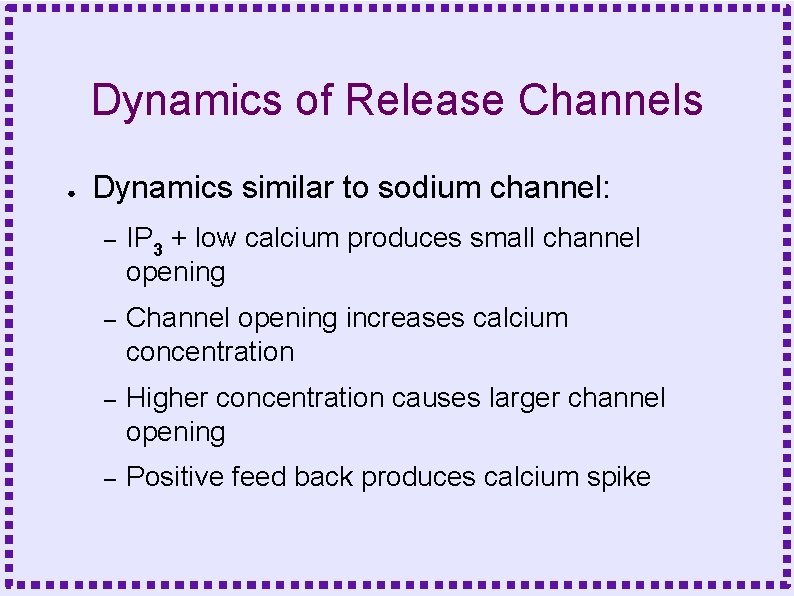 Dynamics of Release Channels ● Dynamics similar to sodium channel: – IP 3 +