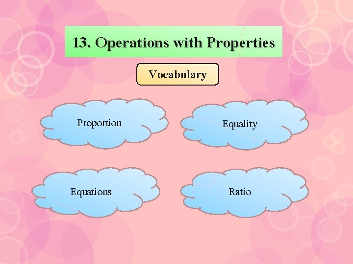 13. Operations with Properties Vocabulary Proportion Equations Equality Ratio 