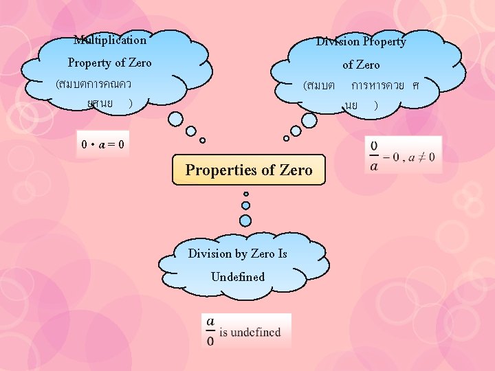 Multiplication Property of Zero Division Property of Zero (สมบตการคณดว ยศนย ) 0 • a