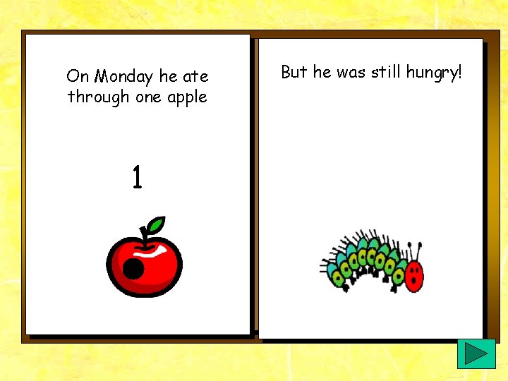 On Monday he ate through one apple 1 But he was still hungry! On Monday he ate through one apple 1 But he was still hungry!