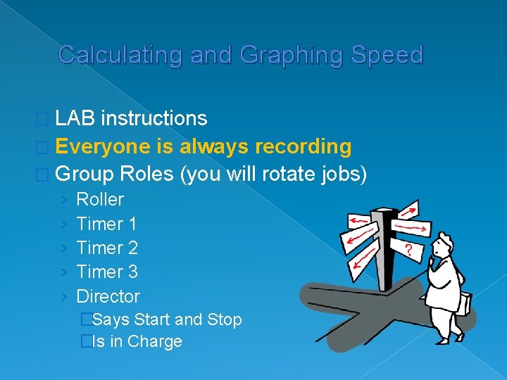 Calculating and Graphing Speed � LAB instructions � Everyone is always recording � Group