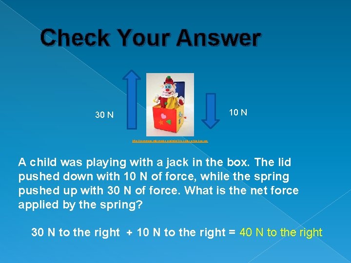 Check Your Answer 10 N 30 N http: //commons. wikimedia. org/wiki/File: Jack-in-the-box. jpg A