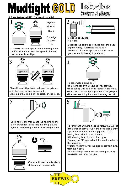 © Brewis Engineering 2003. This product is patented. 1 Eyebolt Washer 2 Nose Cartridge