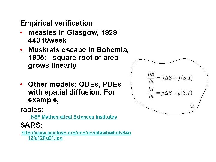 Empirical verification • measles in Glasgow, 1929: 440 ft/week • Muskrats escape in Bohemia,