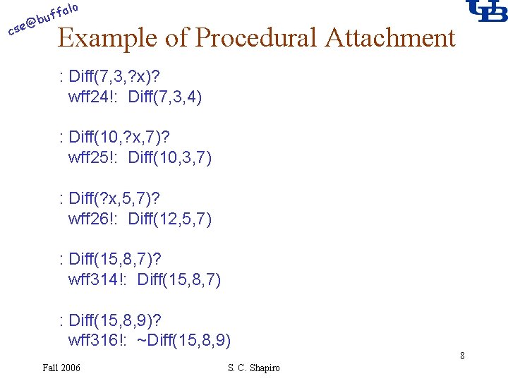 alo @ cse f buf Example of Procedural Attachment : Diff(7, 3, ? x)?