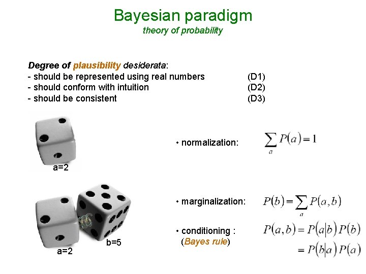Bayesian paradigm theory of probability Degree of plausibility desiderata: - should be represented using