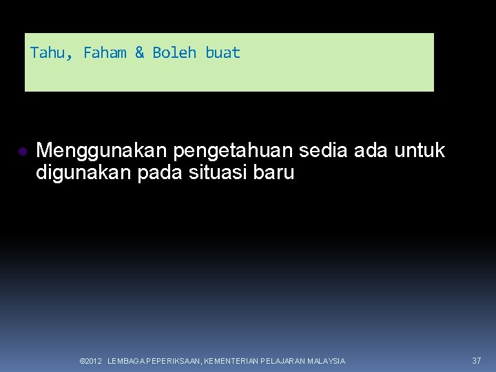 Tahu, Faham & Boleh buat l Menggunakan pengetahuan sedia ada untuk digunakan pada situasi