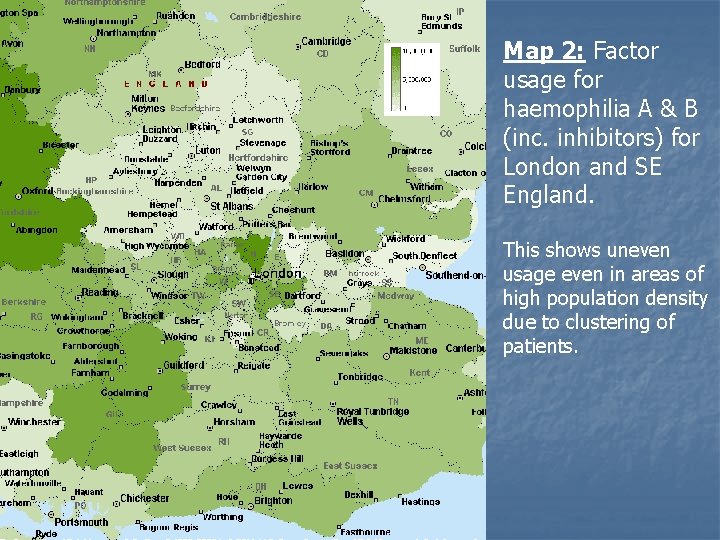 Map 2: Factor usage for haemophilia A & B (inc. inhibitors) for London and