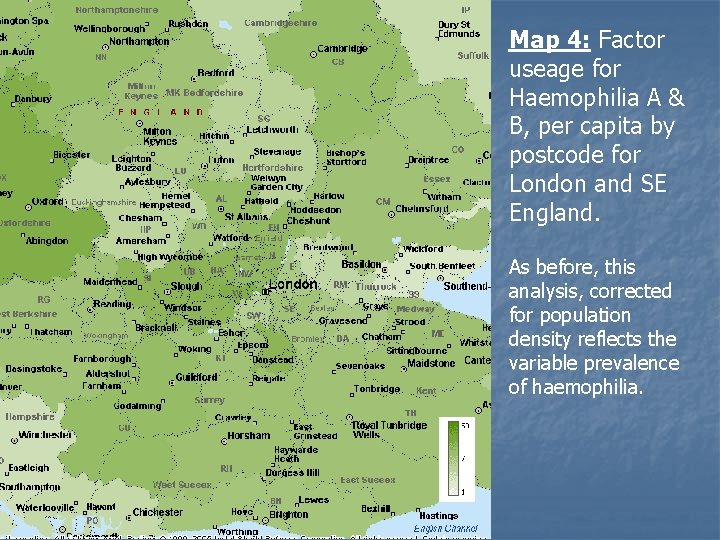 Map 4: Factor useage for Haemophilia A & B, per capita by postcode for