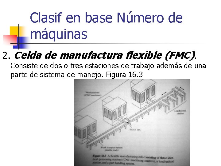 Clasif en base Número de máquinas 2. Celda de manufactura flexible (FMC). Consiste de