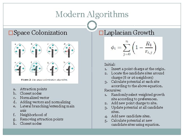 Modern Algorithms �Space Colonization a. b. c. d. e. f. g. h. Attraction points