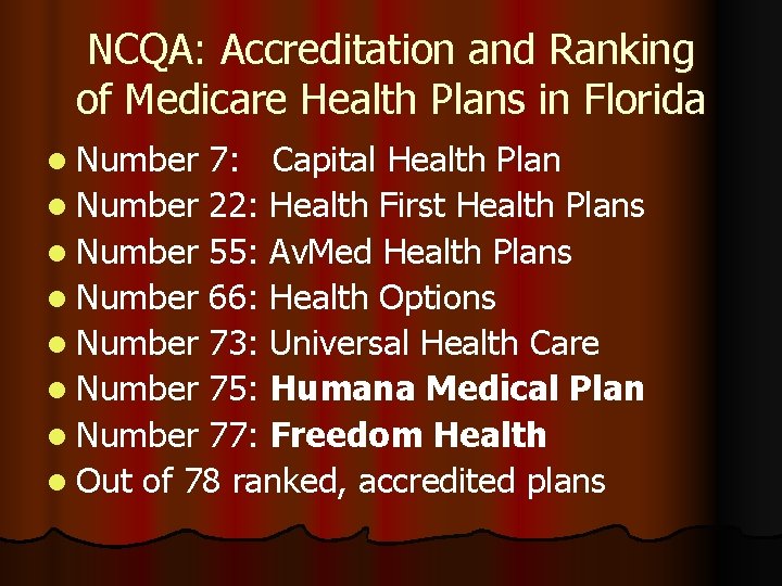 NCQA: Accreditation and Ranking of Medicare Health Plans in Florida l Number 7: Capital