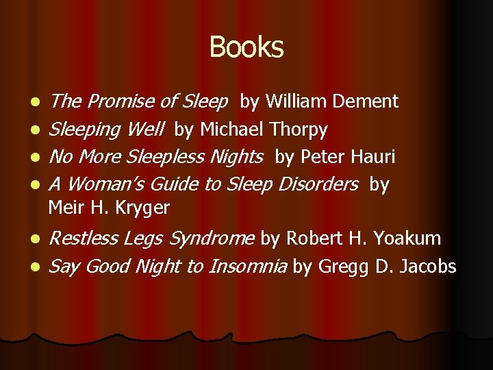 Books l l l The Promise of Sleep by William Dement Sleeping Well by