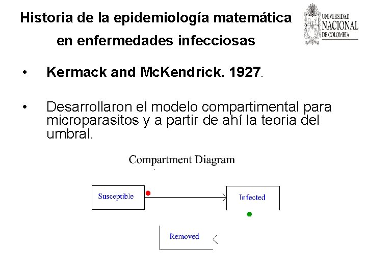 Historia de la epidemiología matemática en enfermedades infecciosas • Kermack and Mc. Kendrick. 1927.